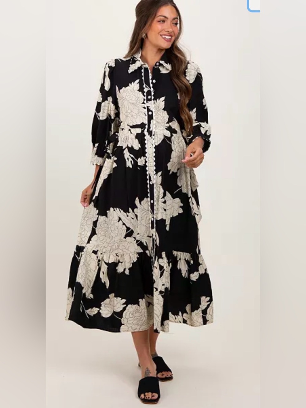 entro Black Maxi Dress with Cream Floral Print